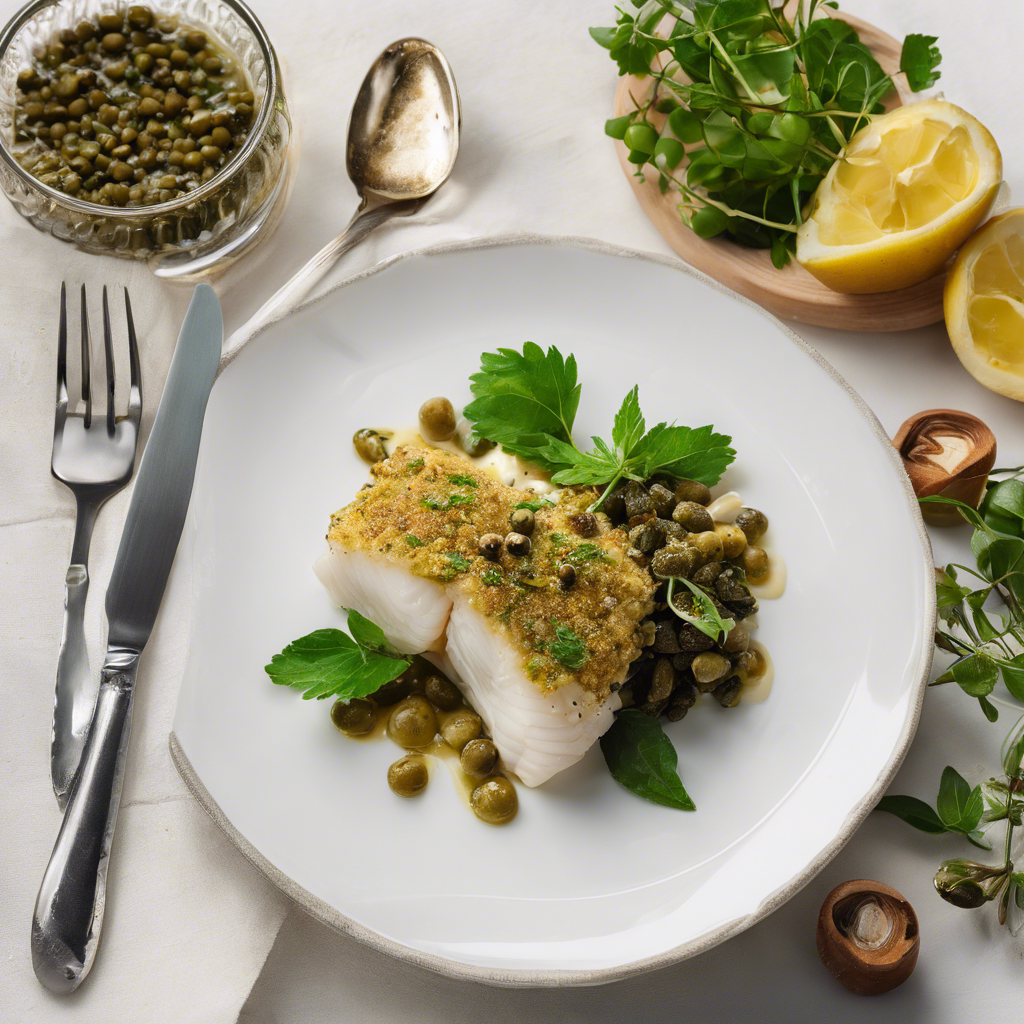 Herb and Almond Crusted Baked Cod with Caper Butter Sauce