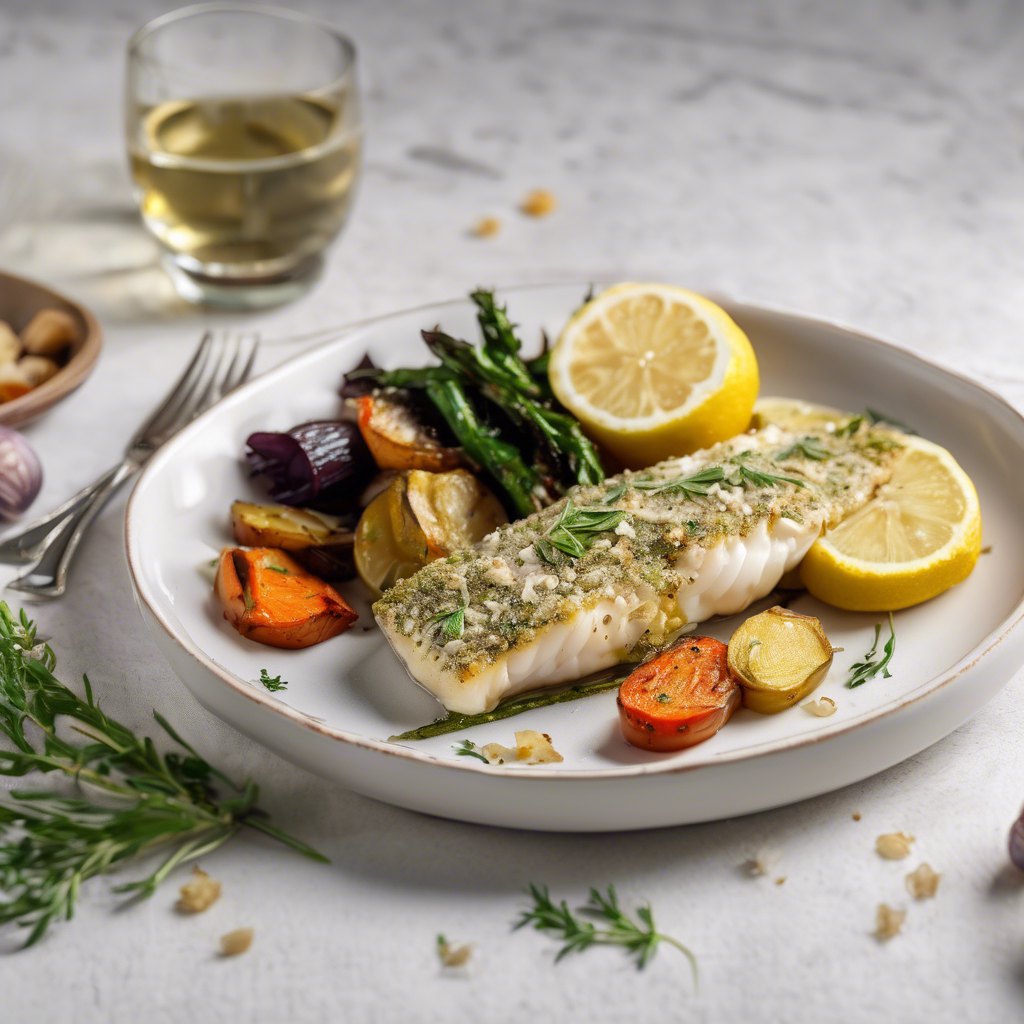 Lemon and Herb Crusted Baked Cod with Garlic Butter Roasted Vegetables